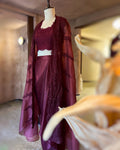 Plum laced organza cape set