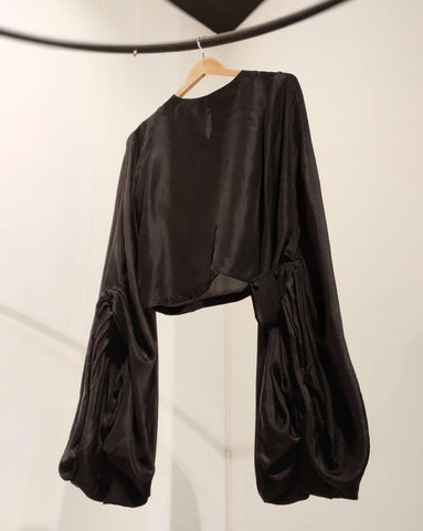 Black silk exaggerated sleeve top