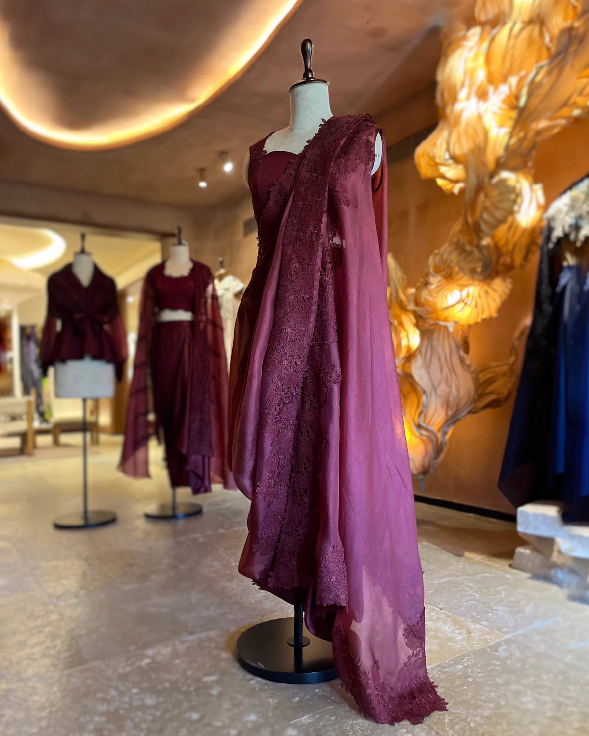Plum jacket saree set