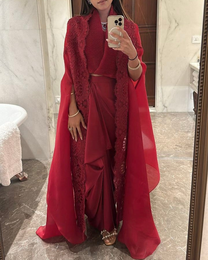 Red Signature organza cape set.