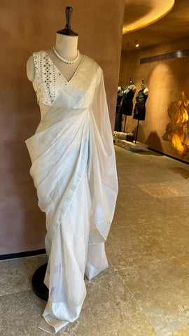 WHITE SAREE WITH BLOUSE