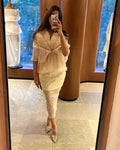 BEIGE QUEEN TOP AND SEQUENCE PENCIL SKIRT