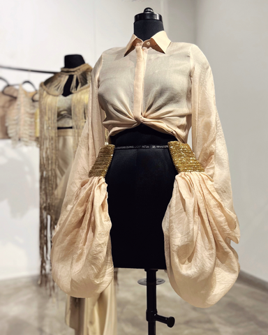 Beige exaggerated sleeve shirt