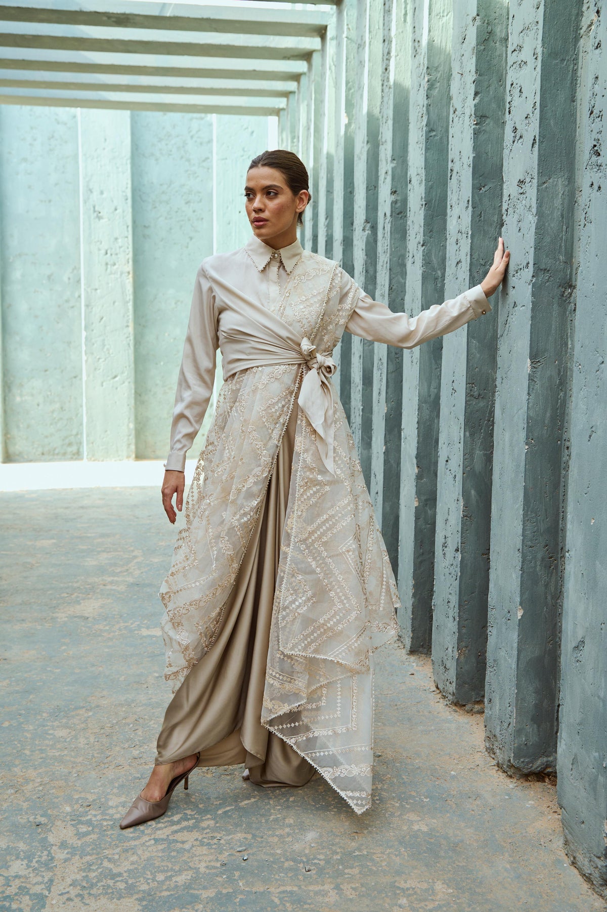 Champagne Knot-a-saree set