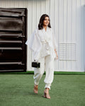 MM white french-organza cape-top set