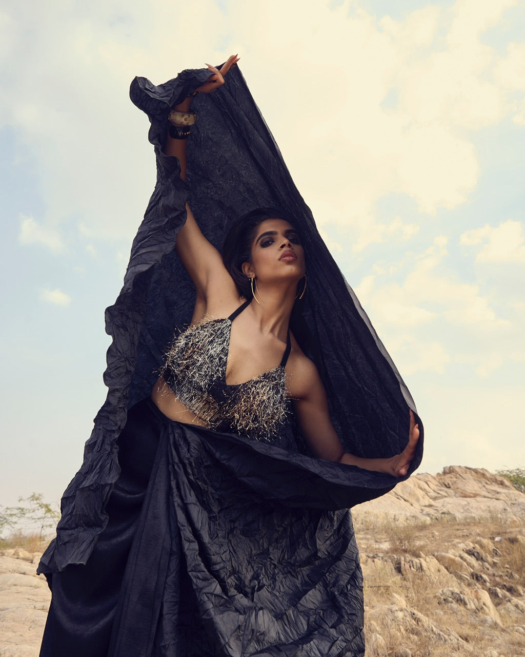 Ebony drift saree