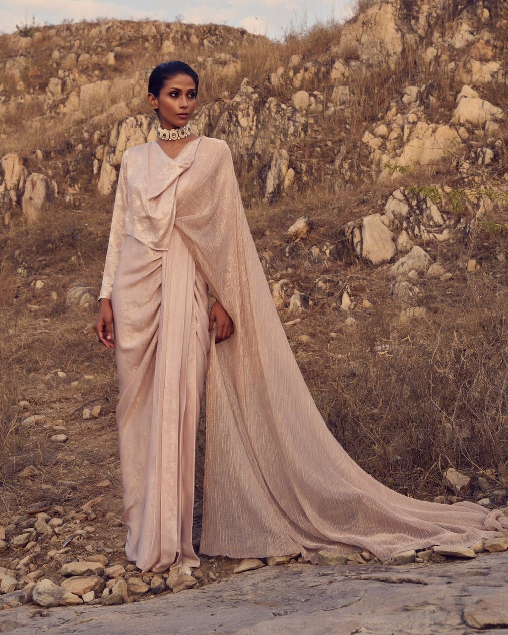 Dusty-pink drift saree