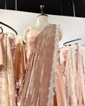 Peach tissue pre-draped saree set