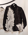 B/w leaf appliqué shirt