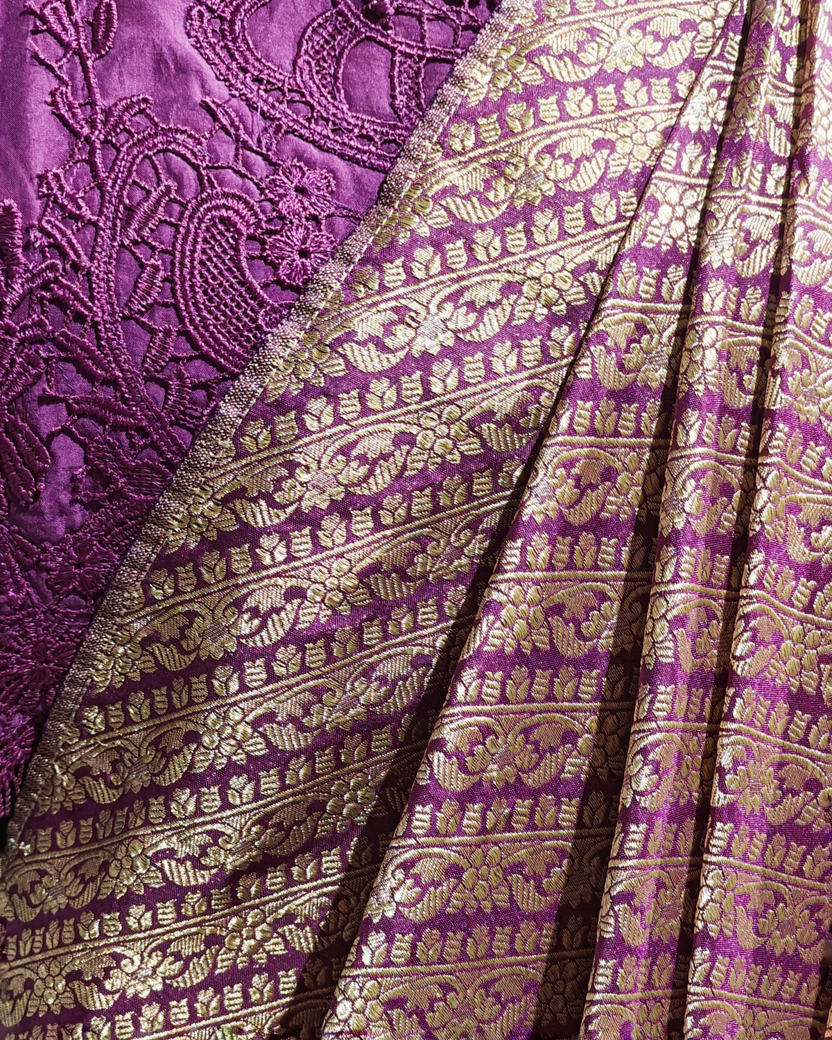 Purple Banarasi fusion saree set