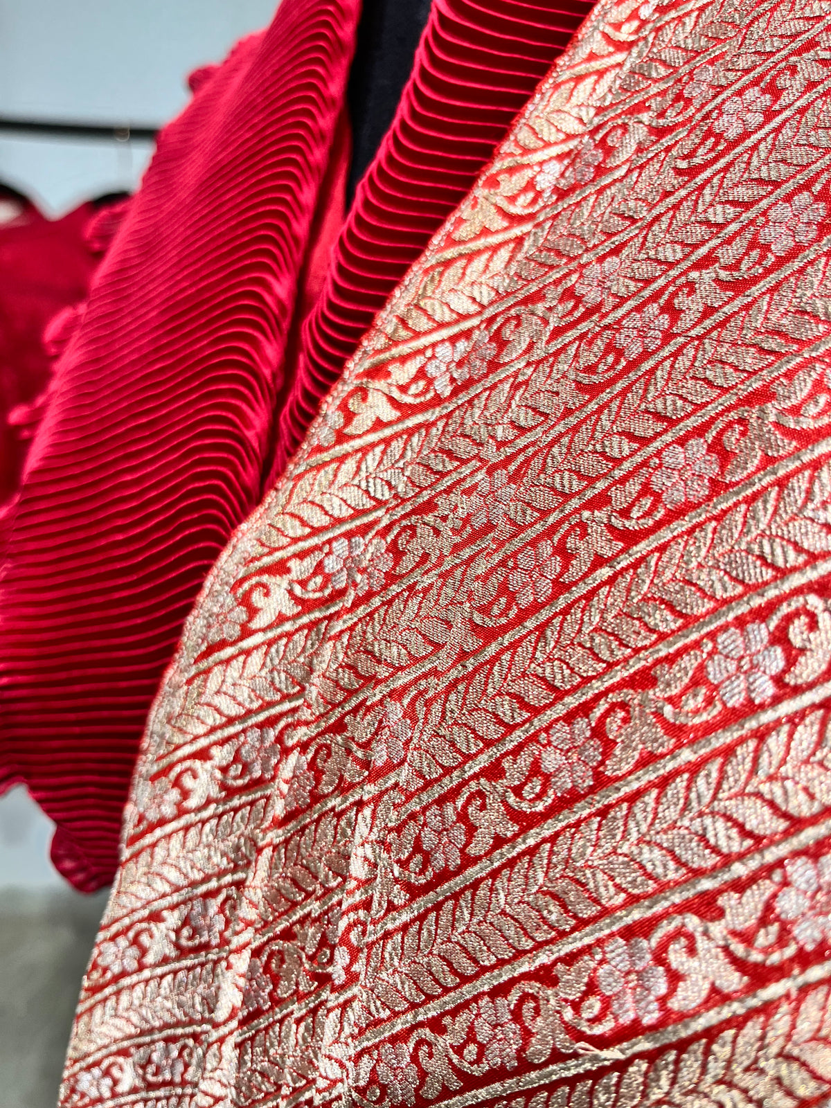 Red Banarasi saree set