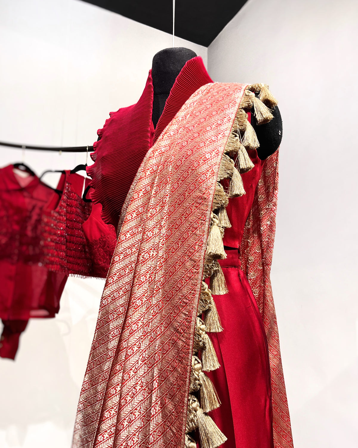 Red Banarasi saree set