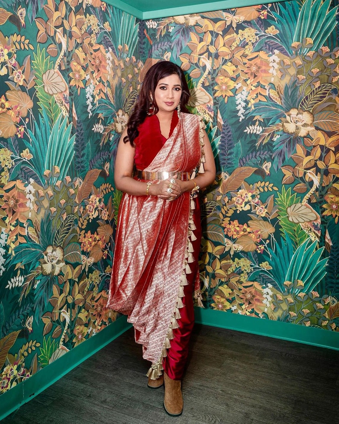 Red Banarasi saree set