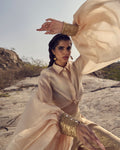 Gold organza exaggerated-sleeve shirt