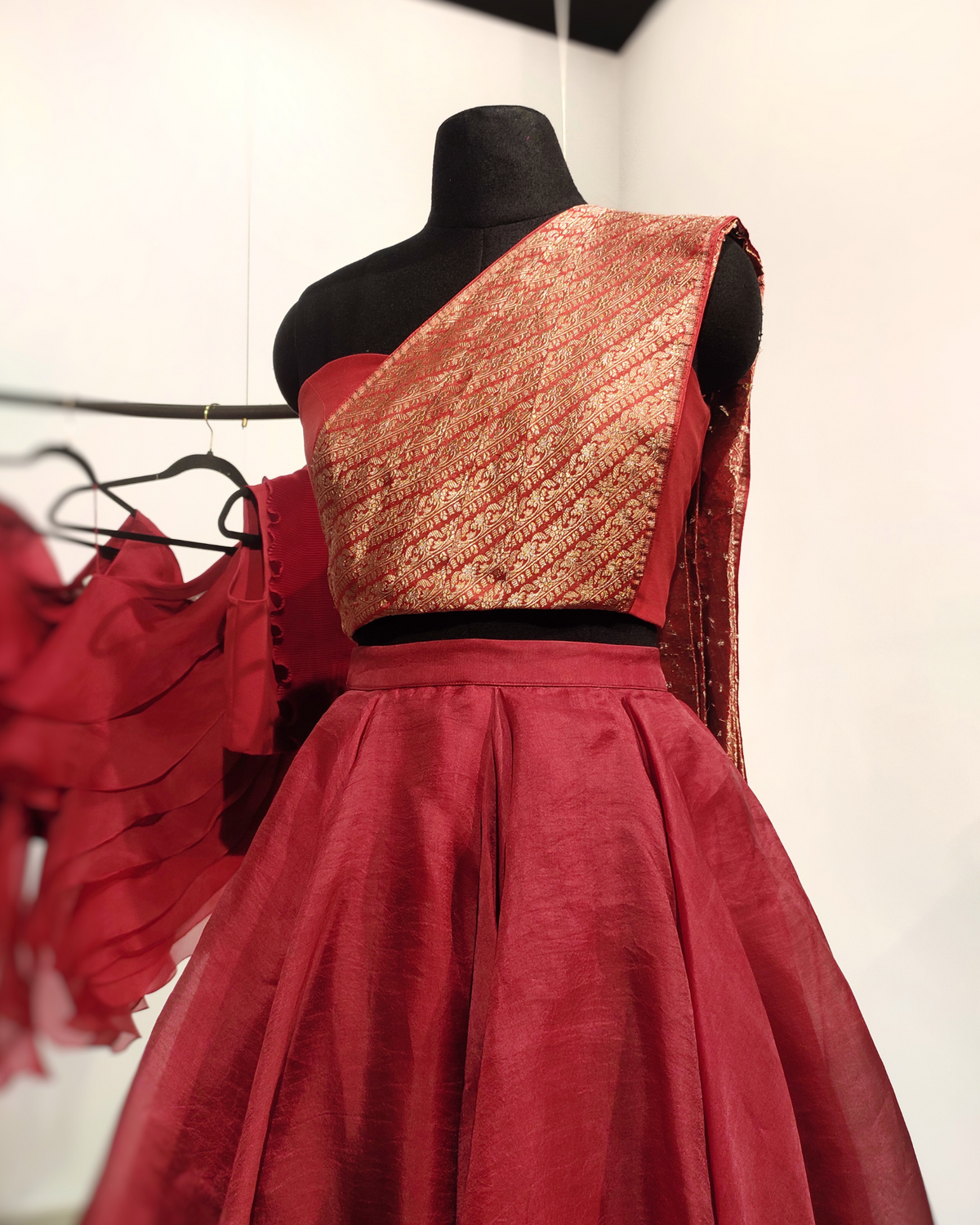 Red Banarasi lehenga set