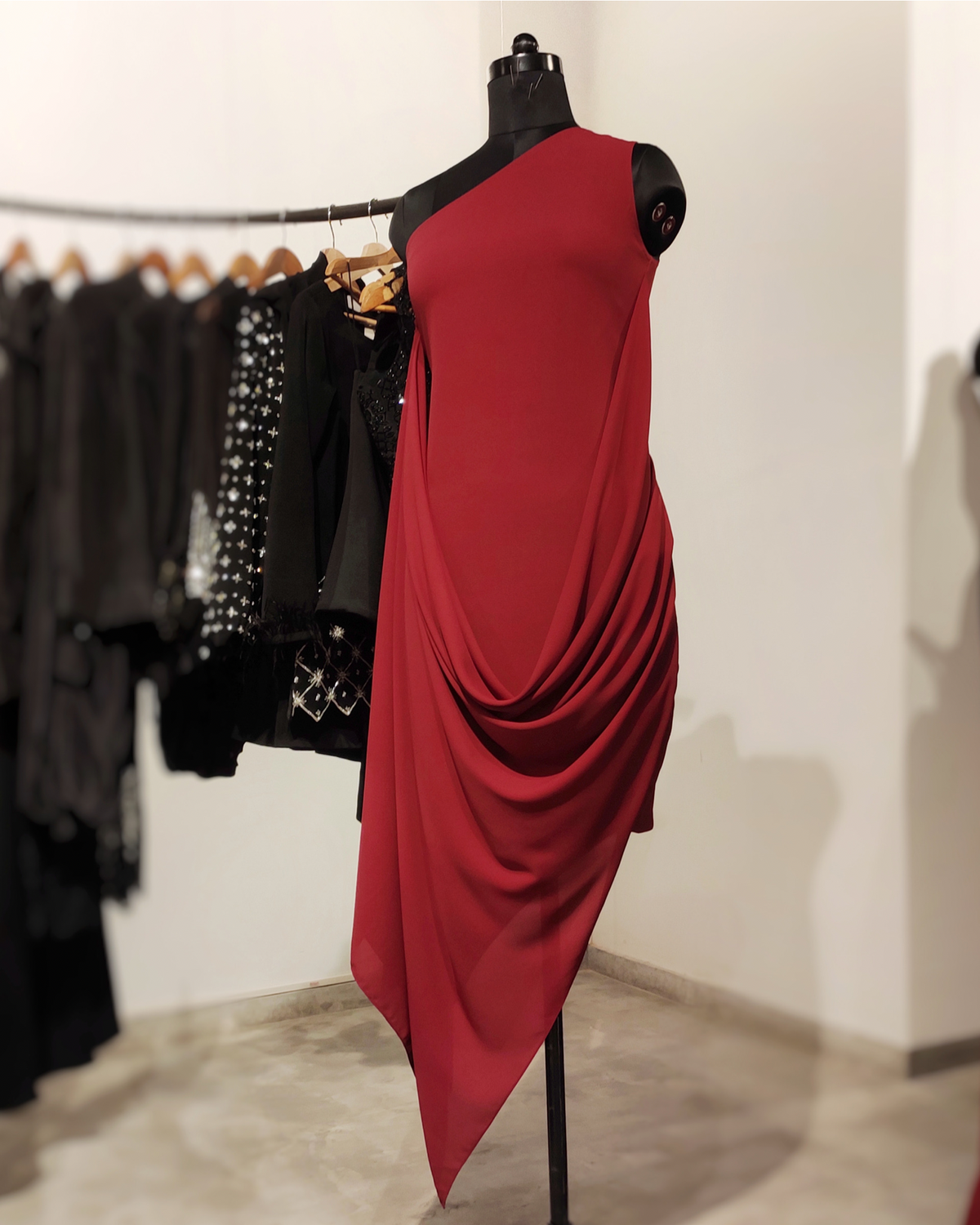 Red drape dress