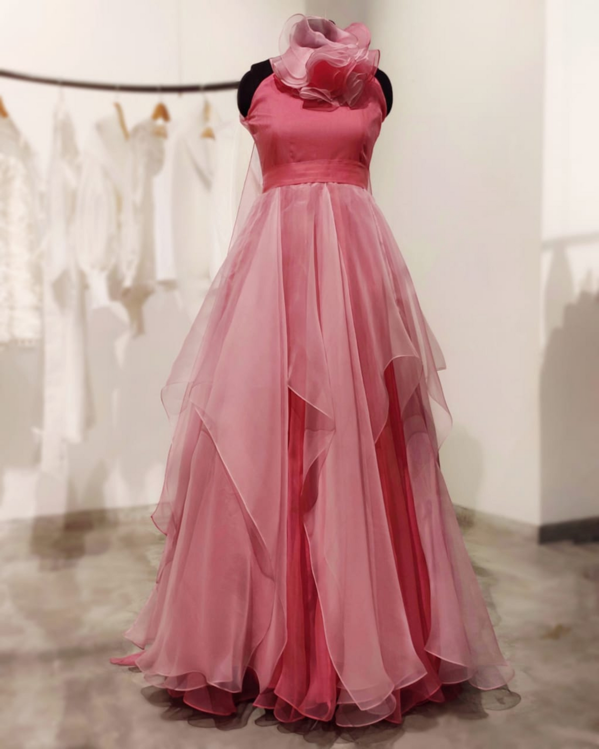 Pink layered organza gown