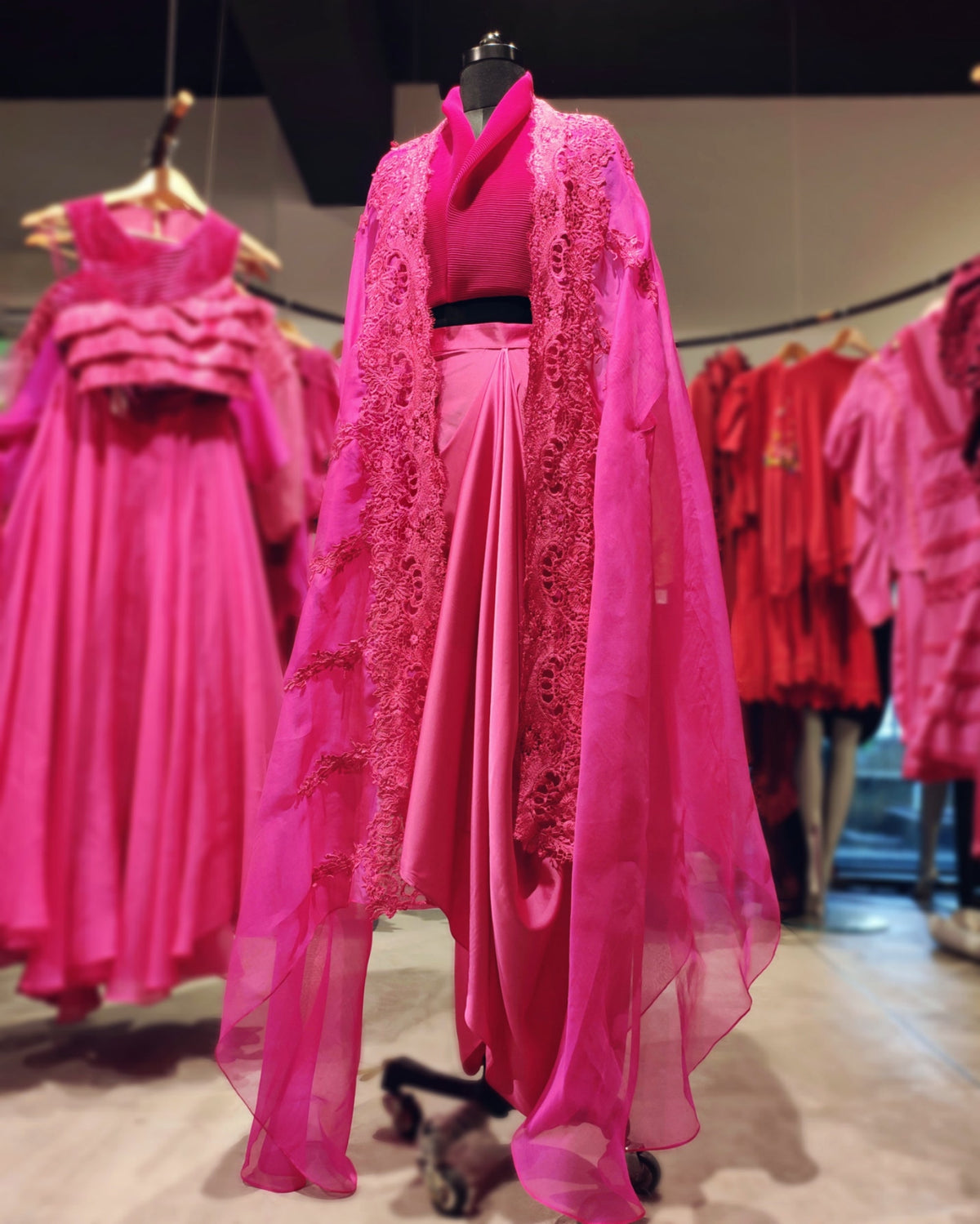 Fuchsia Signature organza cape set