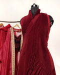 Deep Red Pre-draped pleated saree set
