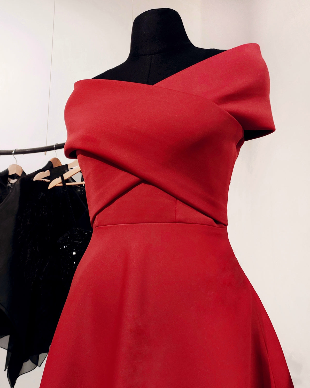 Red off shoulder dress