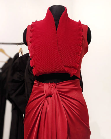 Red Classic wrinkle wrap blouse