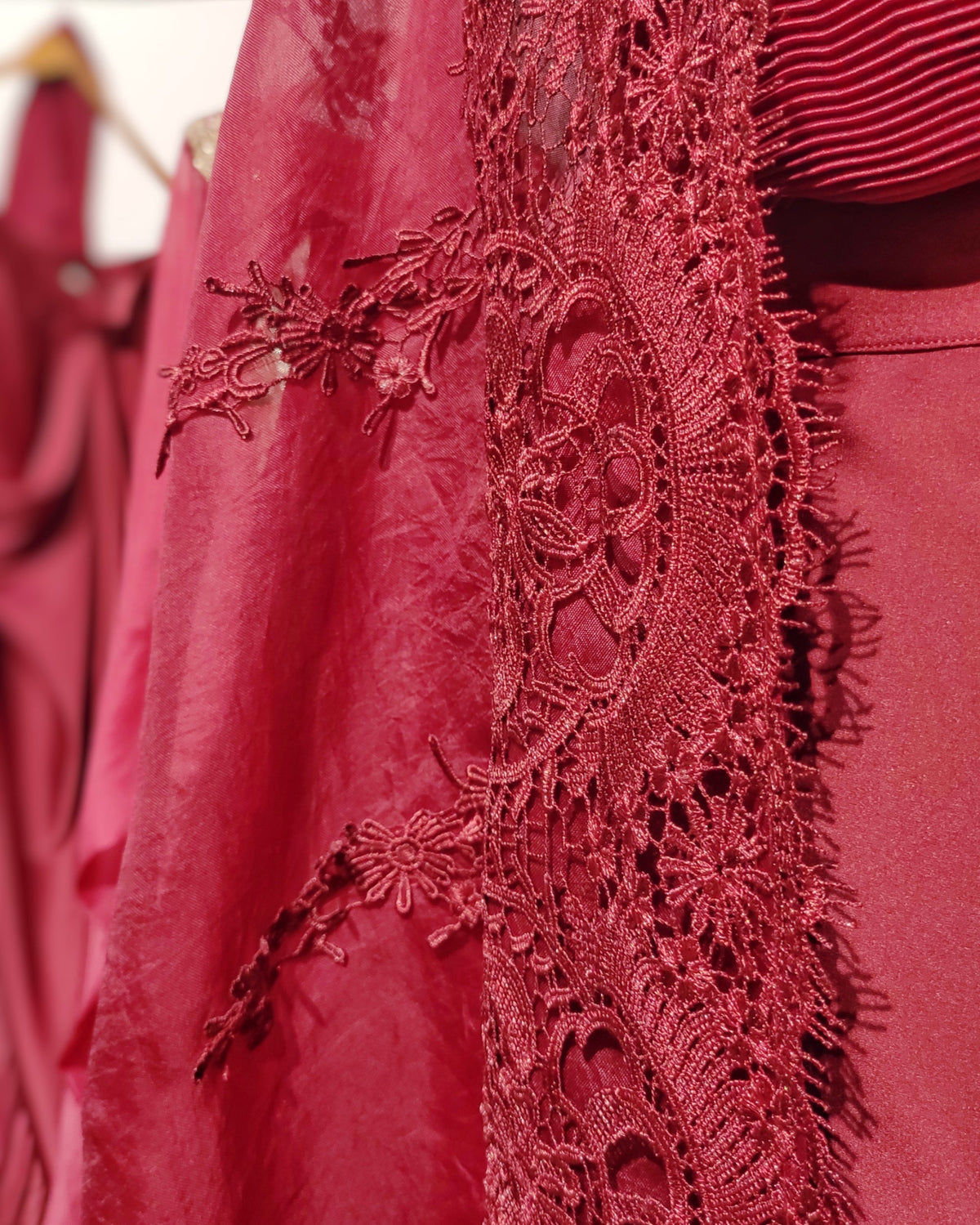 Red Signature organza cape set.