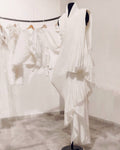 White pre-draped pleated saree set