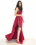 Red satin gown