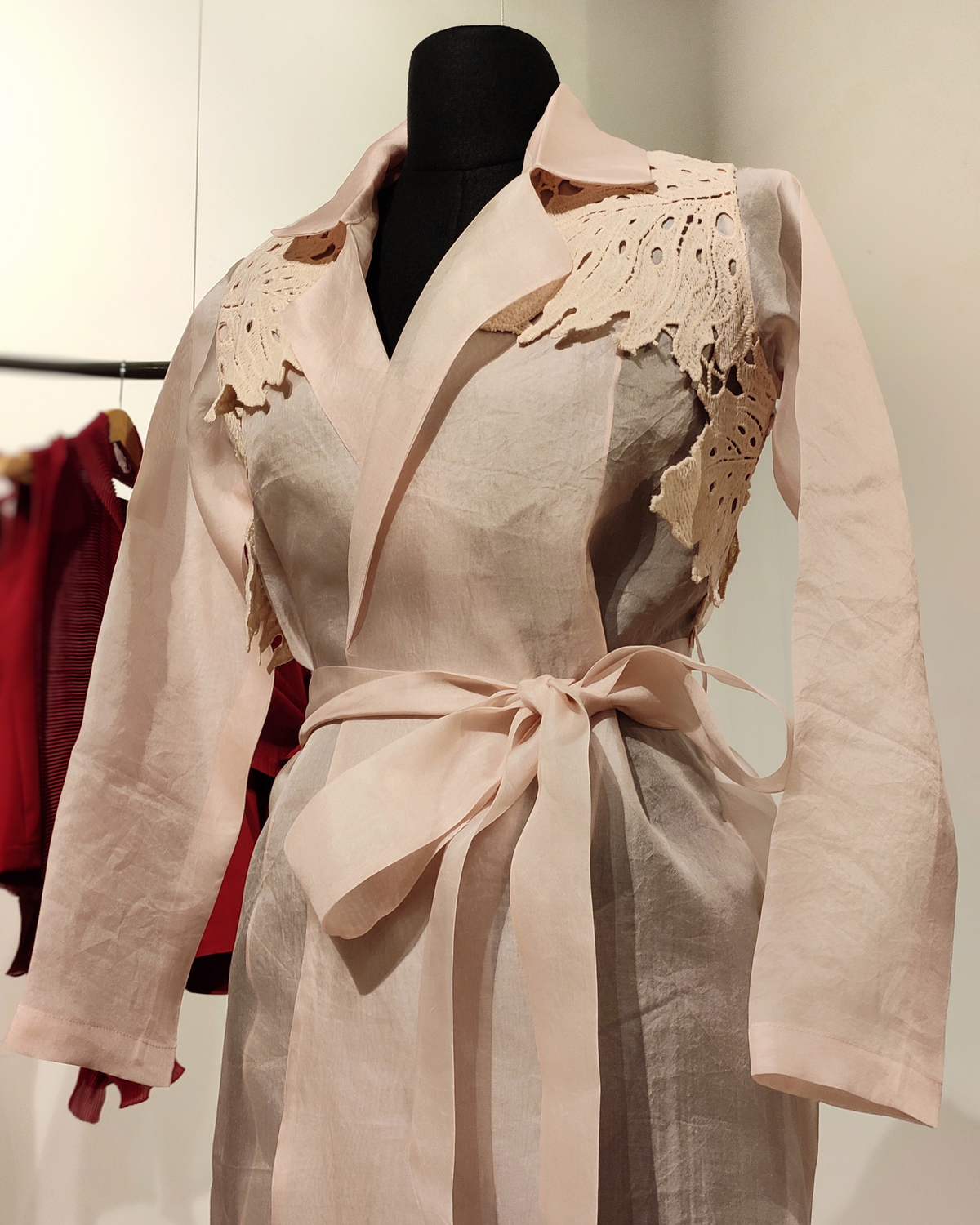 Nude pink organza full sleeve trench