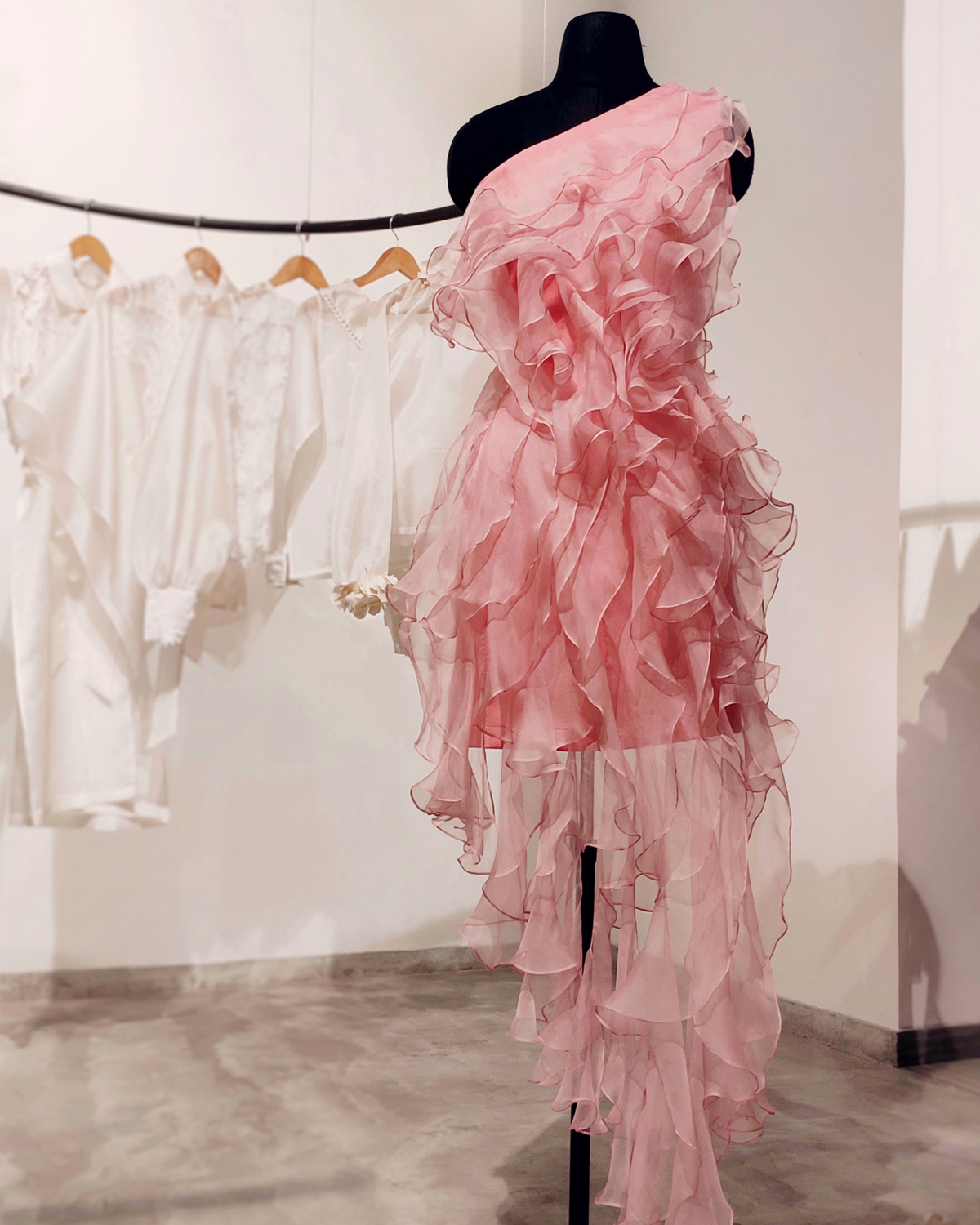 Pink ruffled organza dress