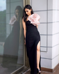 Black high slit structure gown