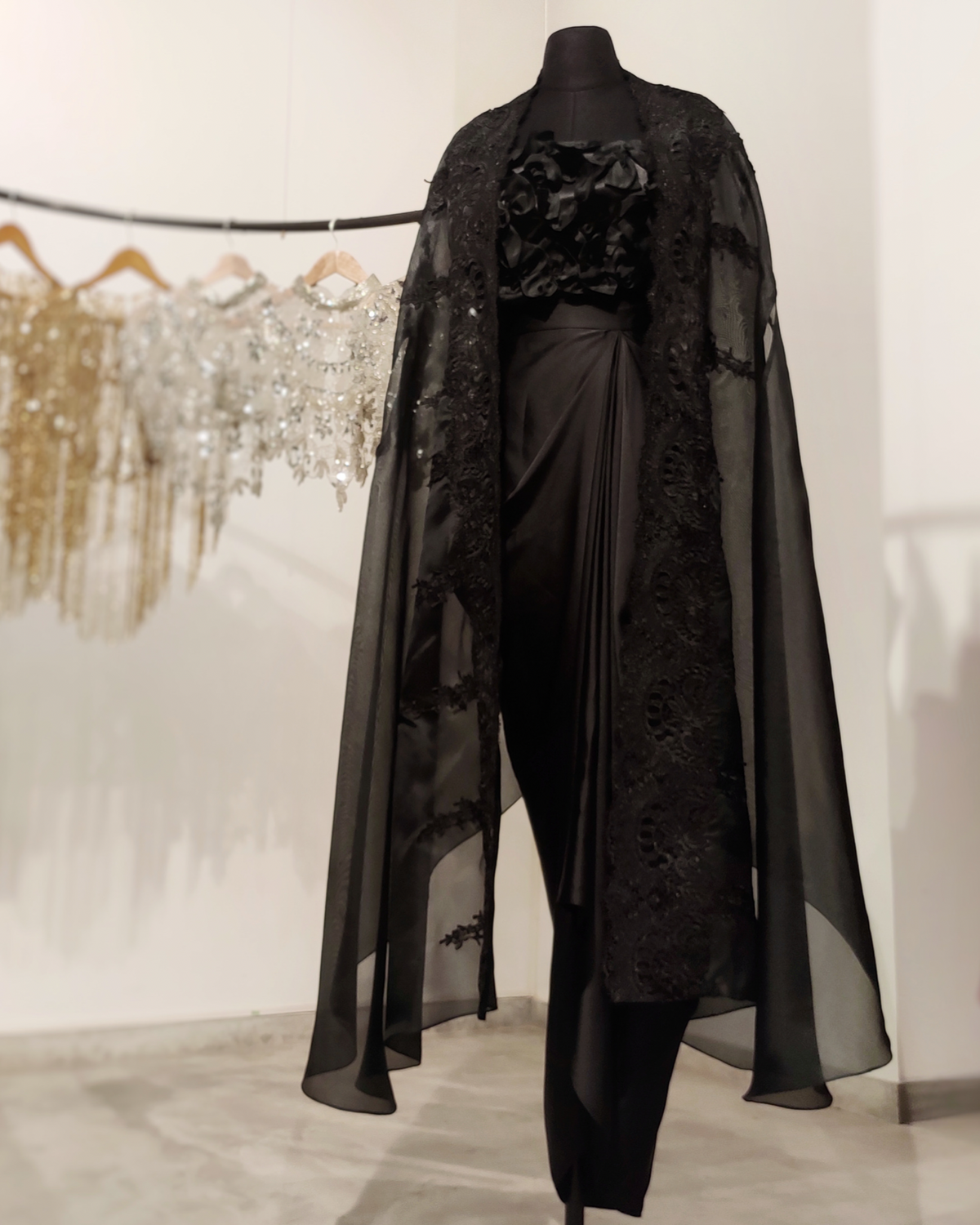 Black organza cape set