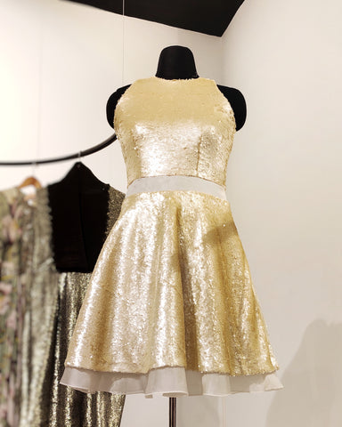 Crème sequin peplum dress