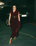 Maroon pre-draped saree set