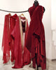 Deep Red Pre-draped pleated saree set